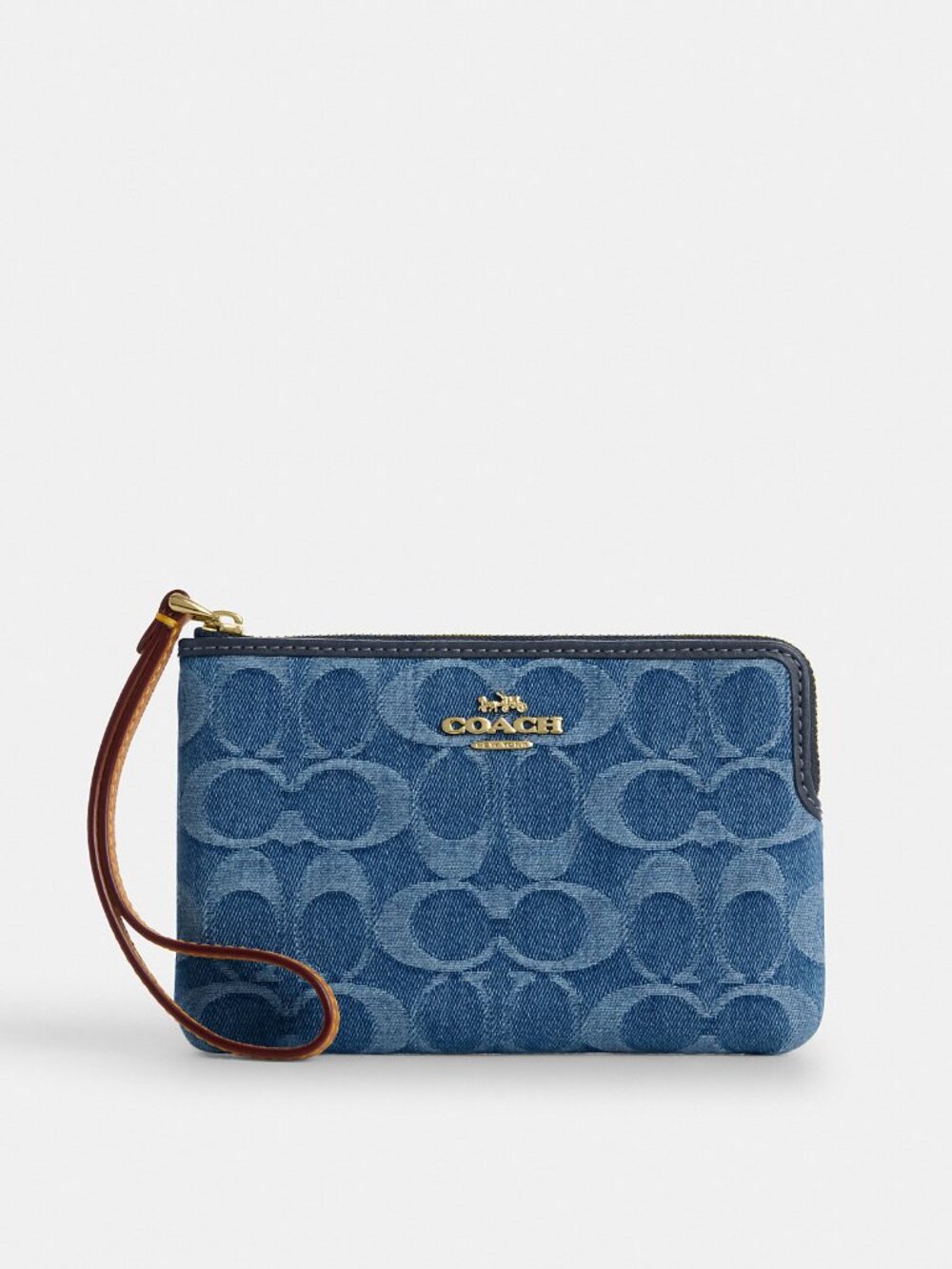 Coach Corner Zip Wristlet In Signature Denim